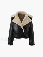 Too Blessed Sherpa Lined Modern Shearling Leather Flight Jacket Fleece Jackets