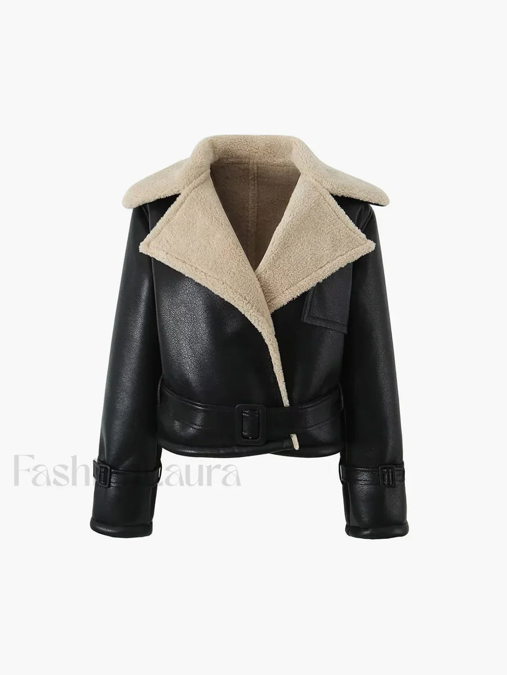 Too Blessed Sherpa Lined Shearling Leather Flight Jacket Fleece Jackets