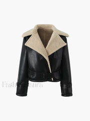 Too Blessed Sherpa Lined Shearling Leather Flight Jacket Fleece Jackets