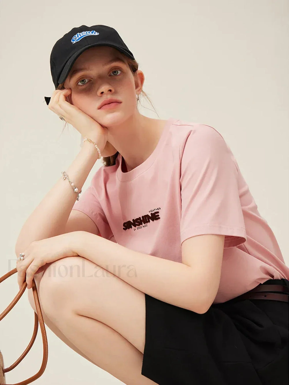 Toothbrush Embroidery Pink Cotton T Shirt Pink / S