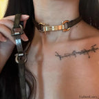 Trendy Heavy Y2K Choker Leather Metal Punk Necklace