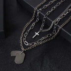 Trendy Minimalist Cross Sweater Chain Necklace Set SILVER