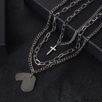 Trendy Minimalist Cross Sweater Chain Necklace Set SILVER