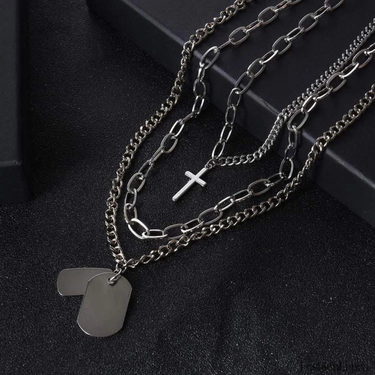 Trendy Minimalist Cross Sweater Chain Necklace Set SILVER