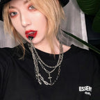 Trendy Minimalist Cross Sweater Chain Necklace Set SILVER