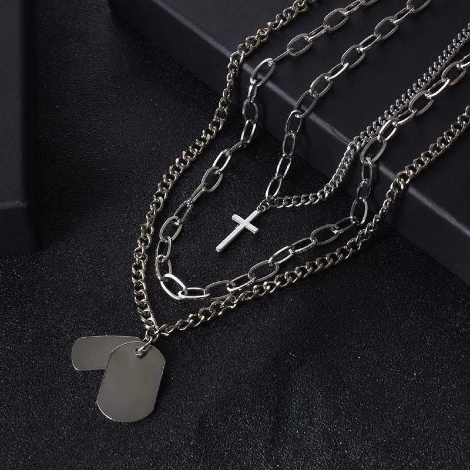 Trendy Minimalist Cross Sweater Chain Necklace Set SILVER