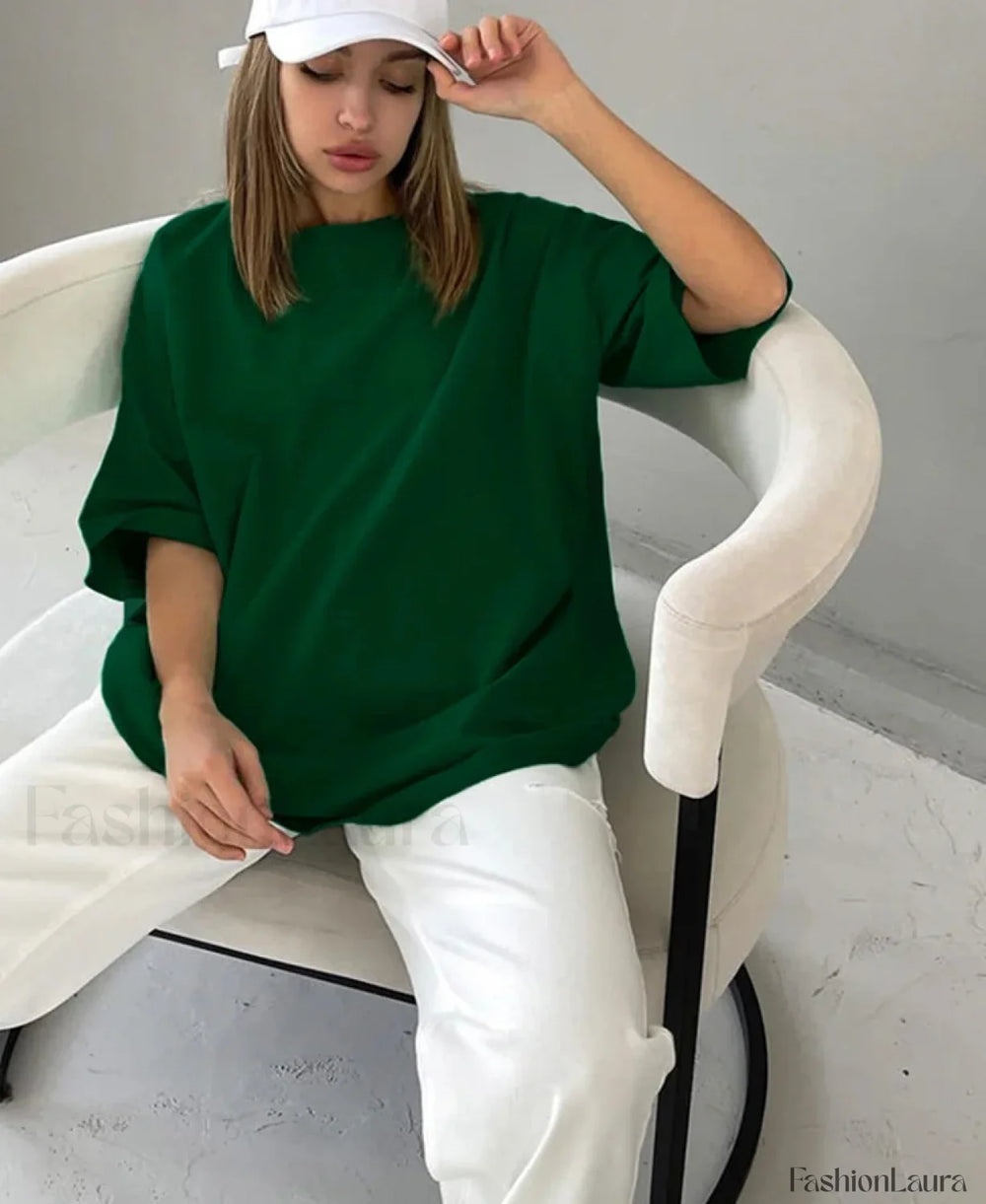 Trendy Solid Cotton T Shirt Dark Green / M