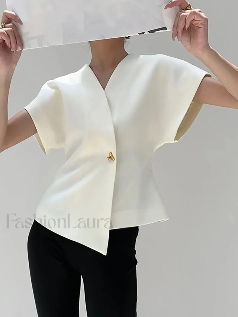 Trendy V Neck Button Down Blouse Blouses