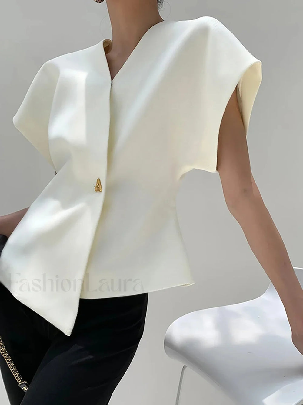 Trendy V Neck Button Down Blouse Blouses