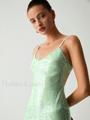 Triggered Sequin Open Trendy Back Long Dress Dresses