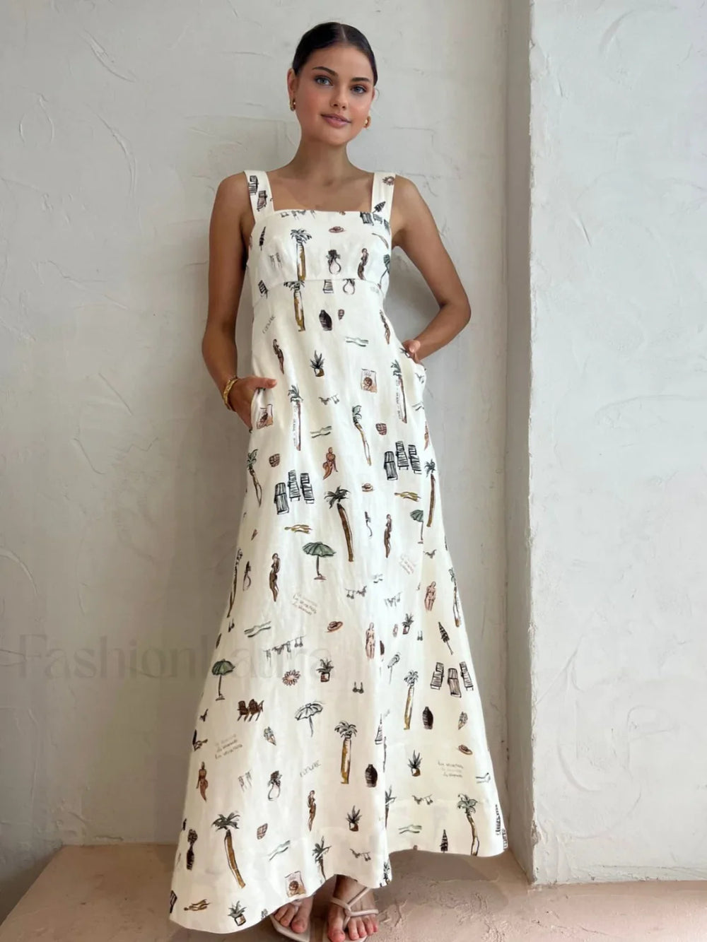 Tropical Print Knotted Long Dress Dresses