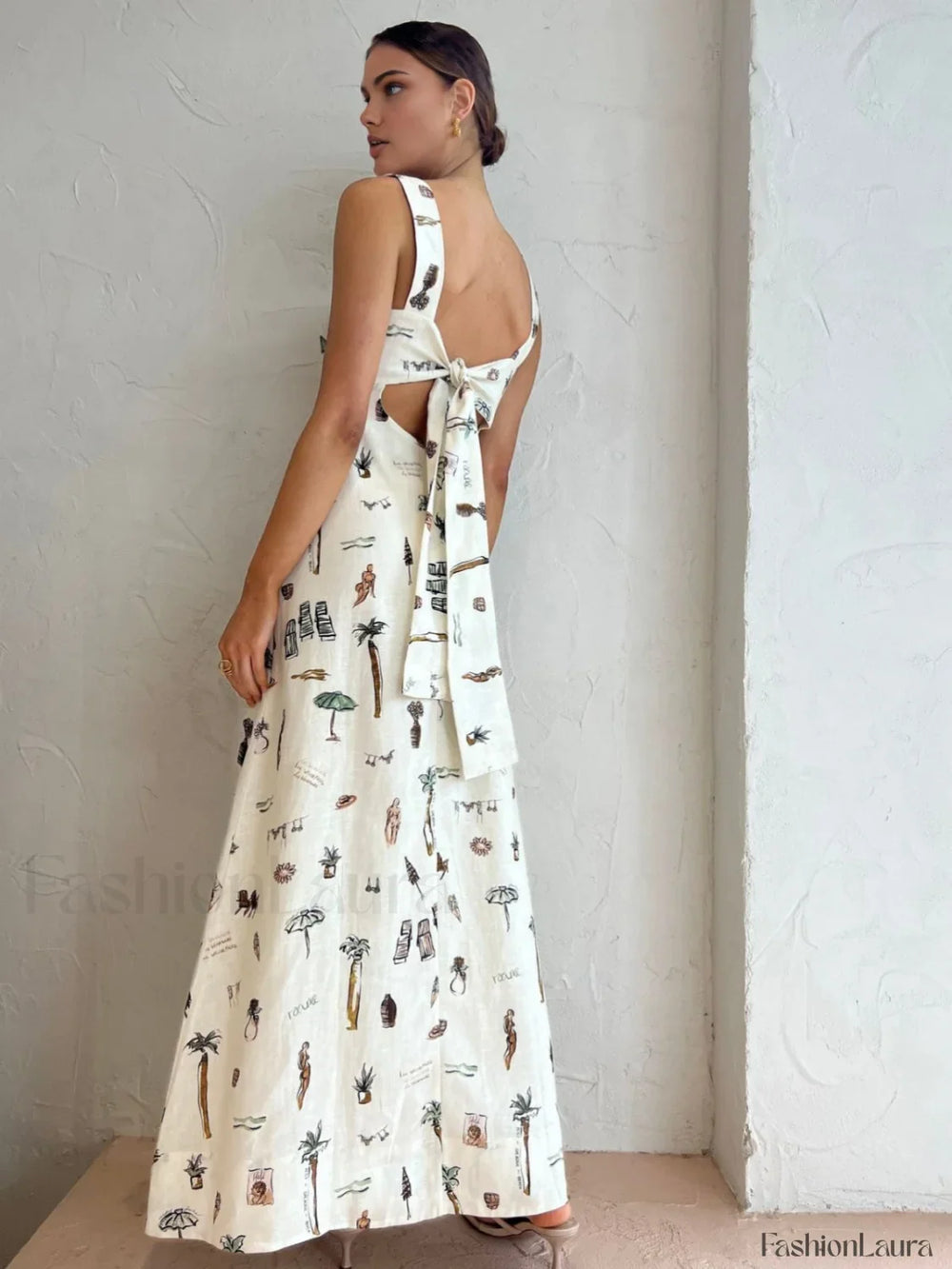Tropical Print Knotted Long Dress Off White / XS Dresses