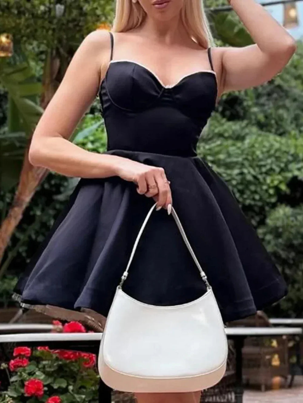 Tulle A Line Casual Floral Dress Black / XS