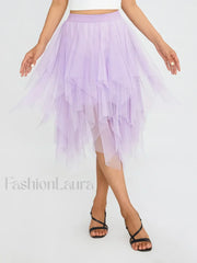 Tulle Multi Layer Mesh Skirt PURPLE / S