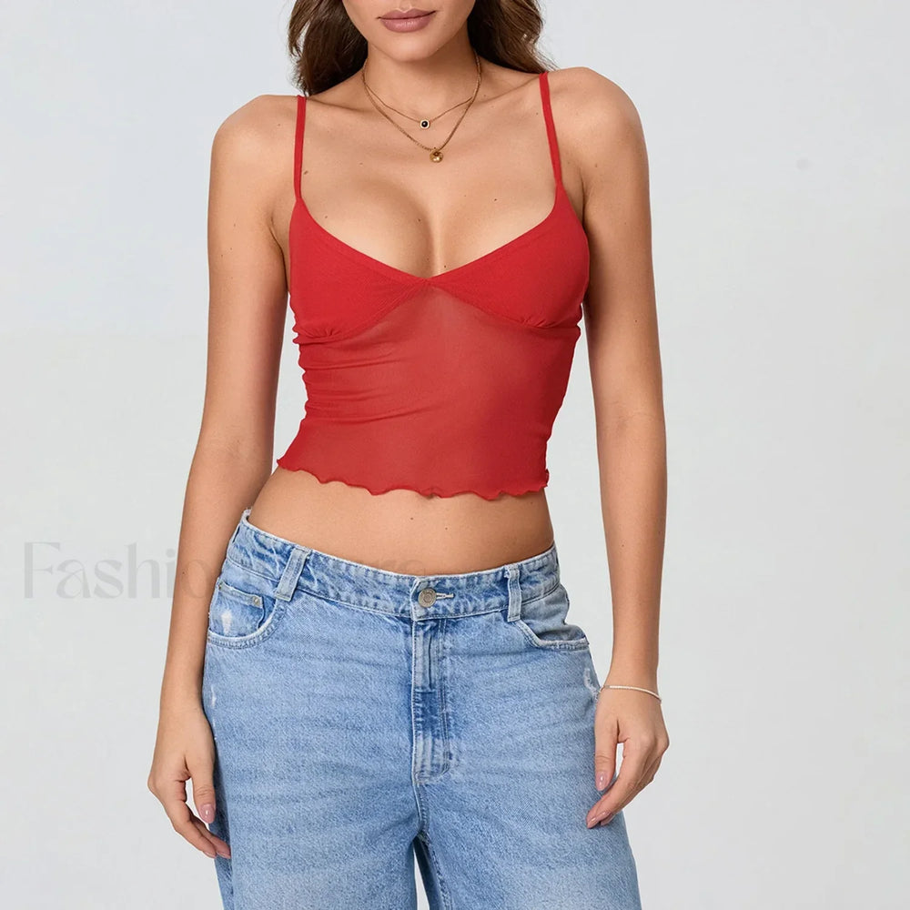 Tulle Spaghetti Strap Crop Top