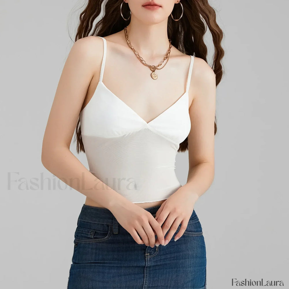 Tulle Spaghetti Strap Crop Top WHITE / S