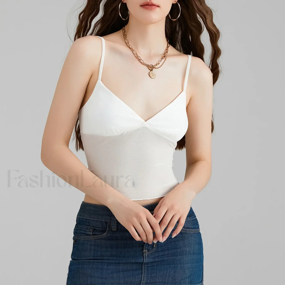 Tulle Spaghetti Strap Crop Top WHITE / S