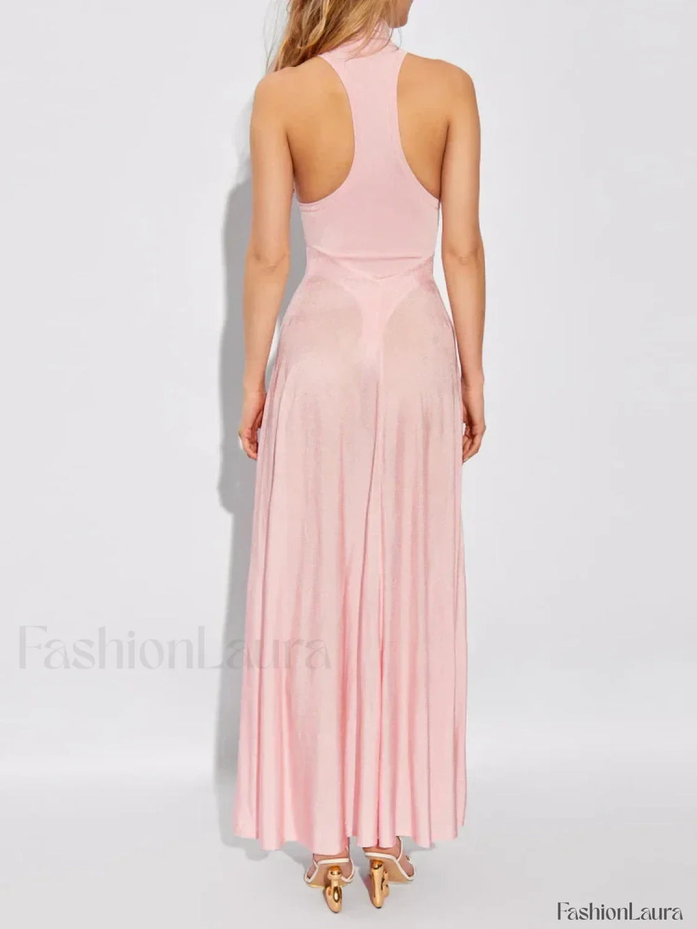 Turtleneck Patchwork Pink Maxi Dress