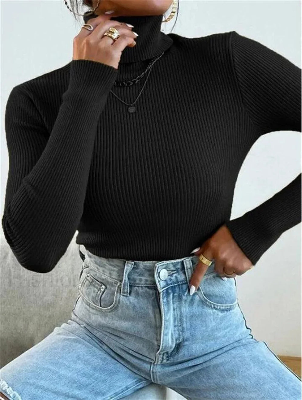 Turtleneck Ribbed Knit Sweater Sweaters