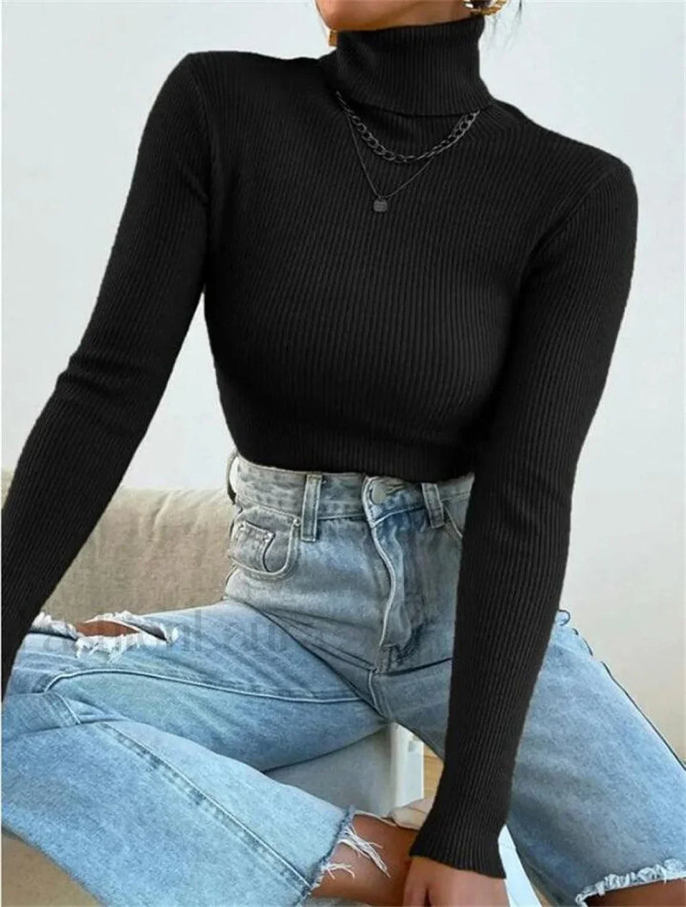 Turtleneck Ribbed Knit Sweater Sweaters