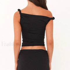 Twist Shoulder Halter Crop Top