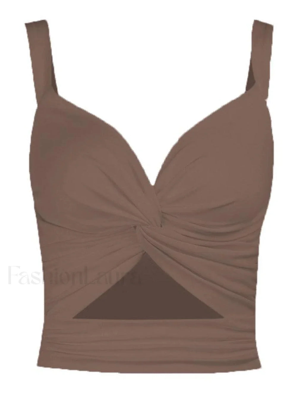 Twisted Cutout Crop Tank Top Khaki / S Tops&Tees
