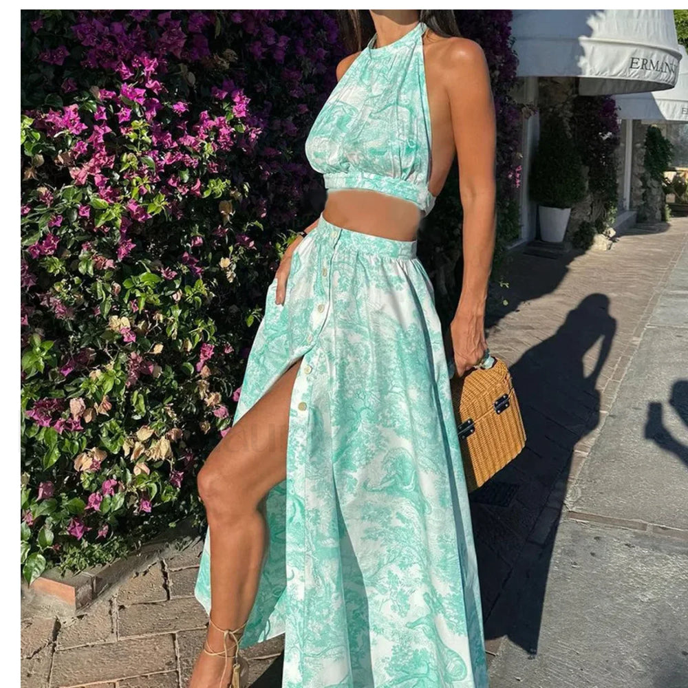 Two Piece Halter Floral Dress