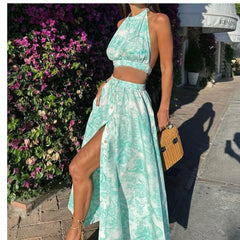 Two Piece Halter Floral Dress