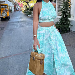 Two Piece Halter Floral Dress