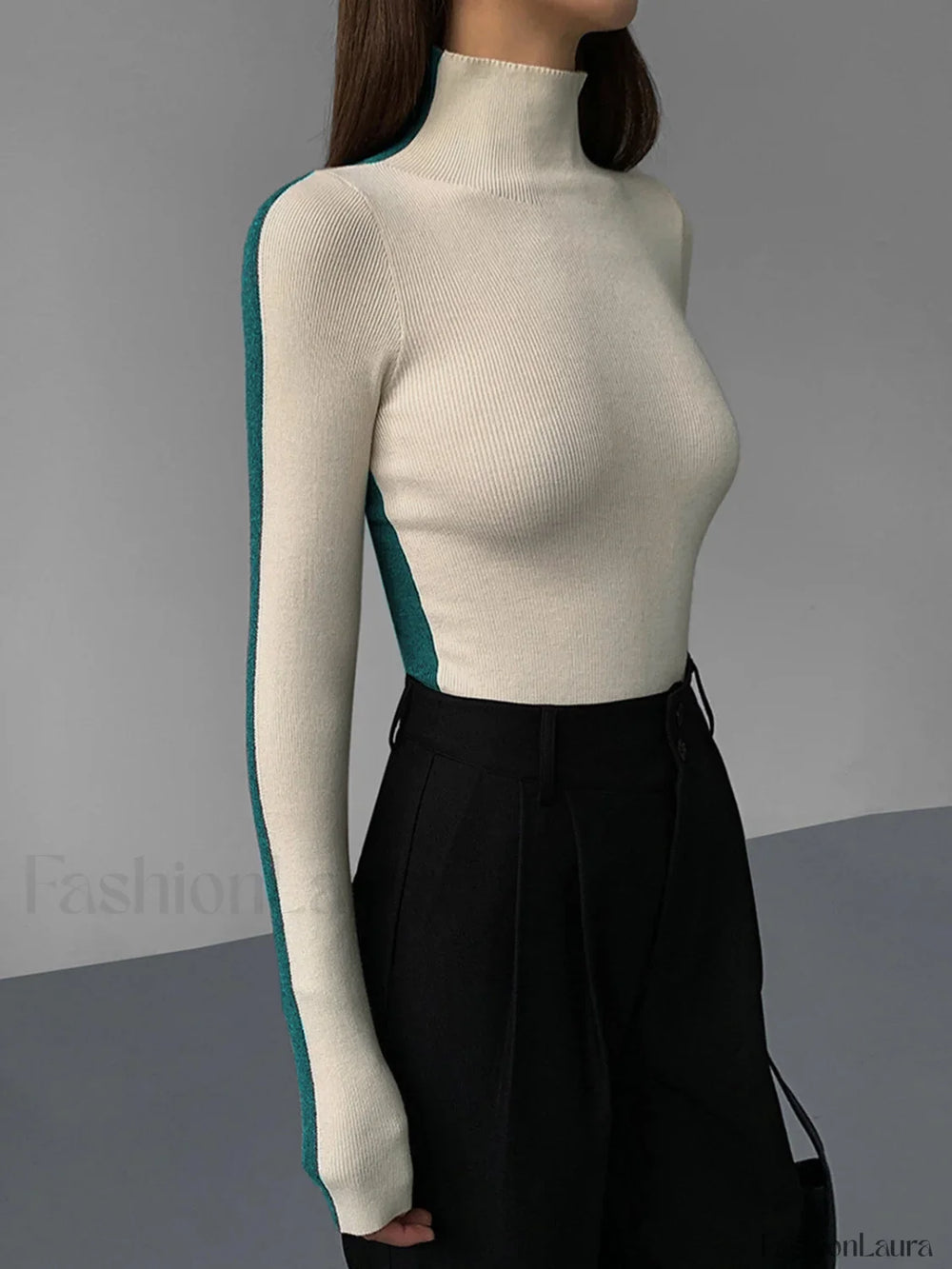 Two Tone Double Sided Long Sleeve Knit Top Knit Tops