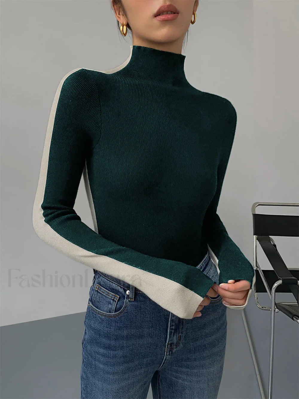 Two Tone Double Sided Long Sleeve Knit Top Knit Tops