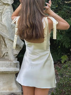 U Neck Cutout Tie Up Mini Dress