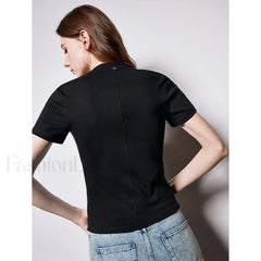 U neck Slim Fit Pullover Cotton T Shirt Black / S