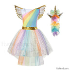 Unicorn Dance Rainbow Costume Ball Princess Girls Kid Party Birthday Dress Halloween Cosplay Costume 3 4T / Set A