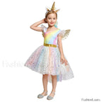 Unicorn Dance Rainbow Costume Ball Princess Girls Kid Party Birthday Dress Halloween Cosplay Costume