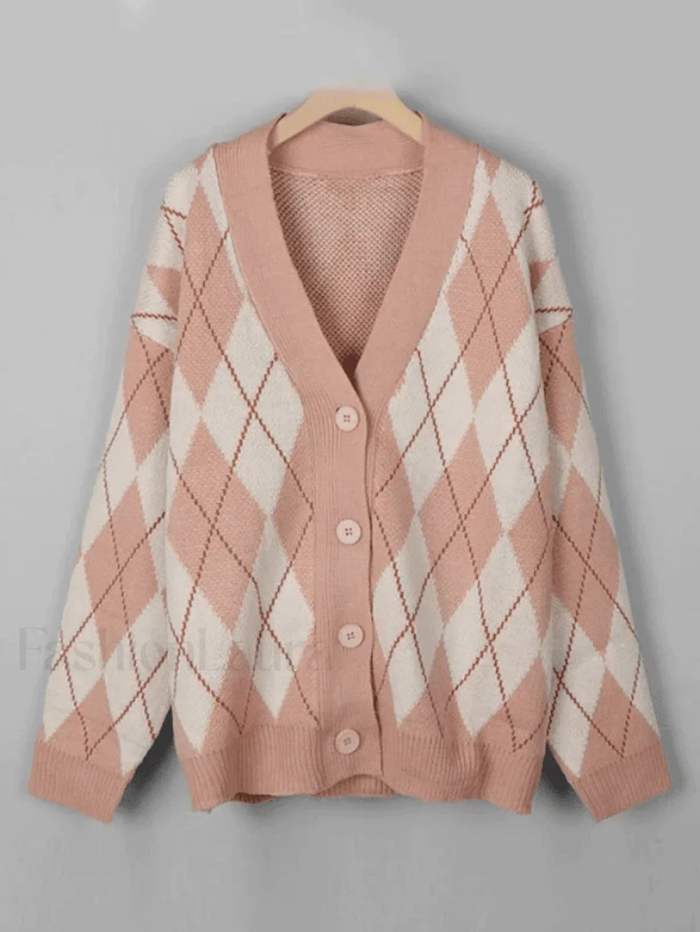 V Neck Argyle Pattern Knit Cardigan Sweaters