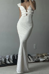 V Neck Backless Tie Cutout Bodycon Maxi Dress