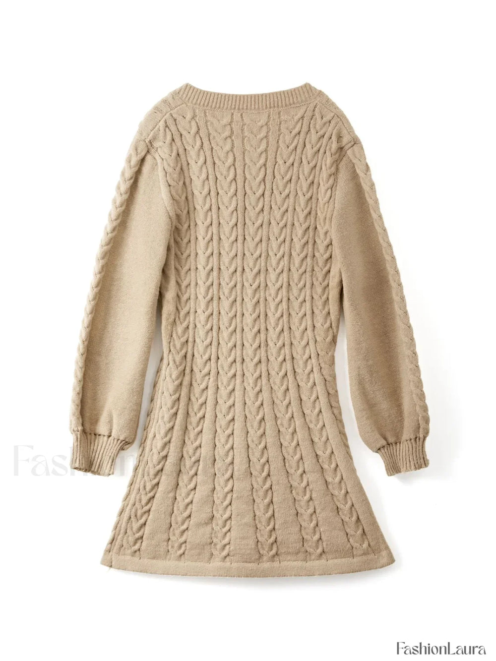 V Neck Cable Knit Long Sleeve Mini Dress Mini Dresses