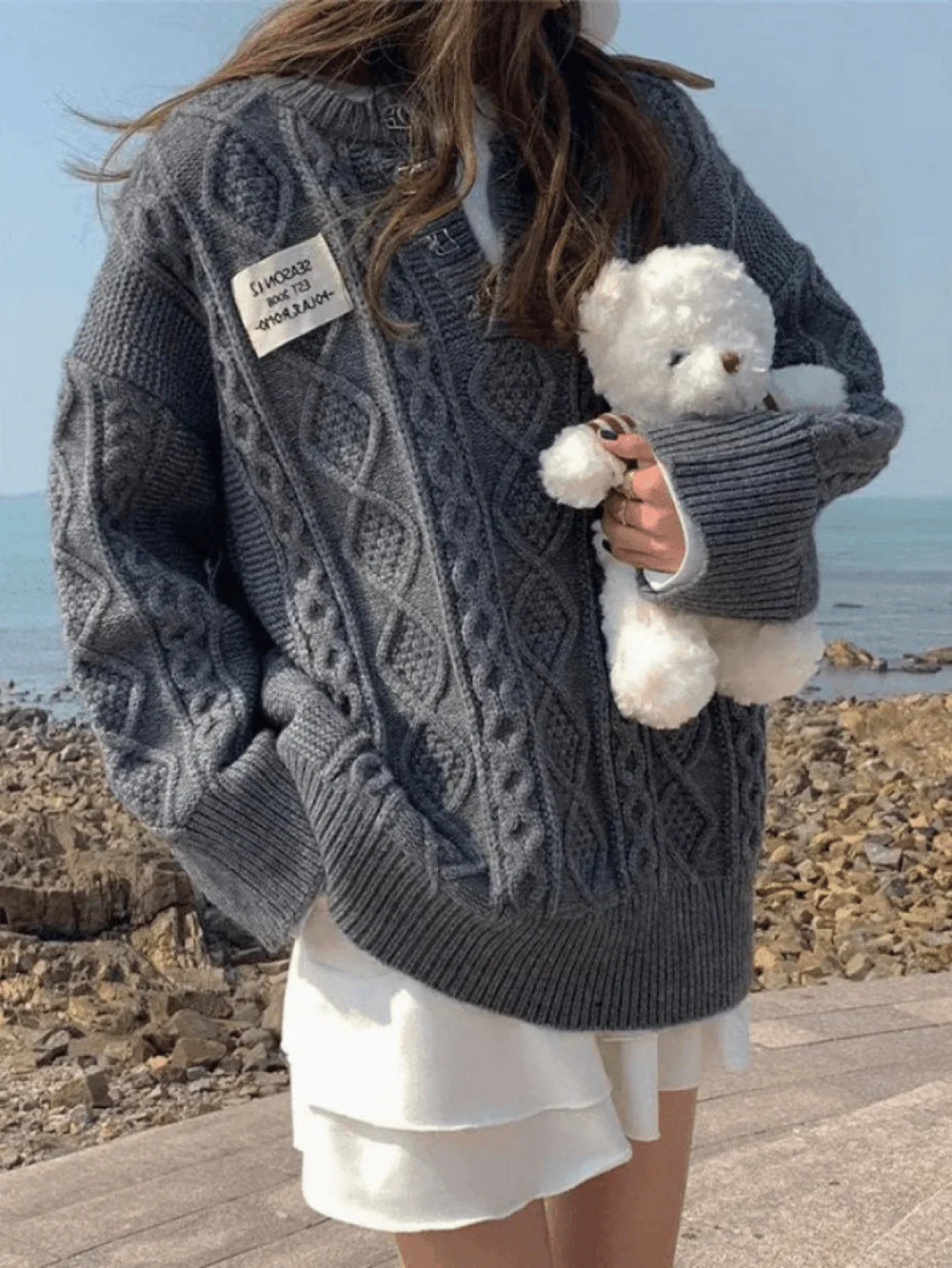 V Neck Cable Knit Sweater Sweaters