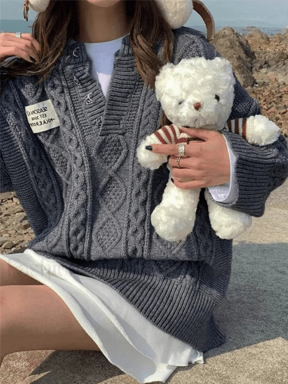 V Neck Cable Knit Sweater Sweaters