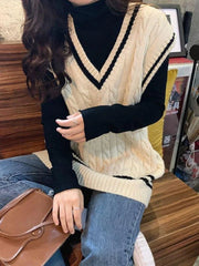 V Neck Cable Knit Sweater Vest Sweaters