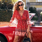 JuliaFashion - women fashion cozy V-Neck Casual Mini Dress