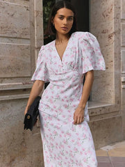 V Neck Contrast Floral Dress