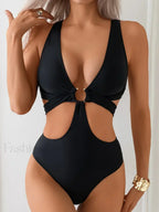 V Neck Cross Bandage High Cut One Piece