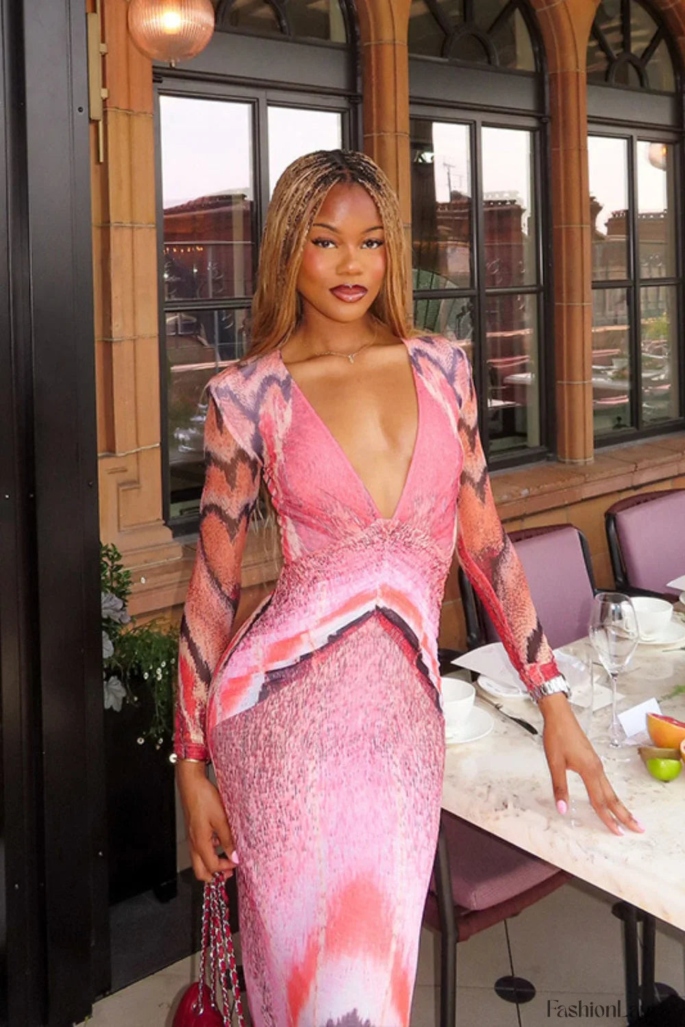 V Neck Floral Bodycon Maxi Dress