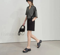 V Neck Loose Short Sleeve Cotton T Shirt Grey / S