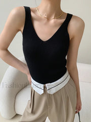 v neck rib Graceful tank top Black / S Tank Tops & Camis