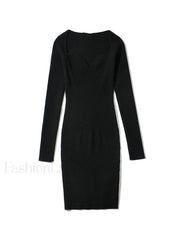 V Neck Ribbed Knit Long Sleeve Mini Dress Mini Dresses