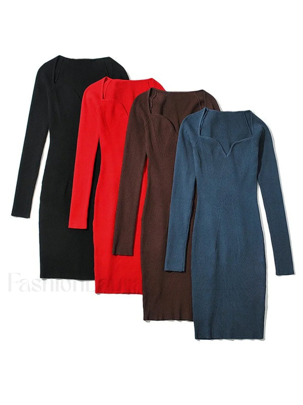 V Neck Ribbed Knit Long Sleeve Mini Dress Mini Dresses