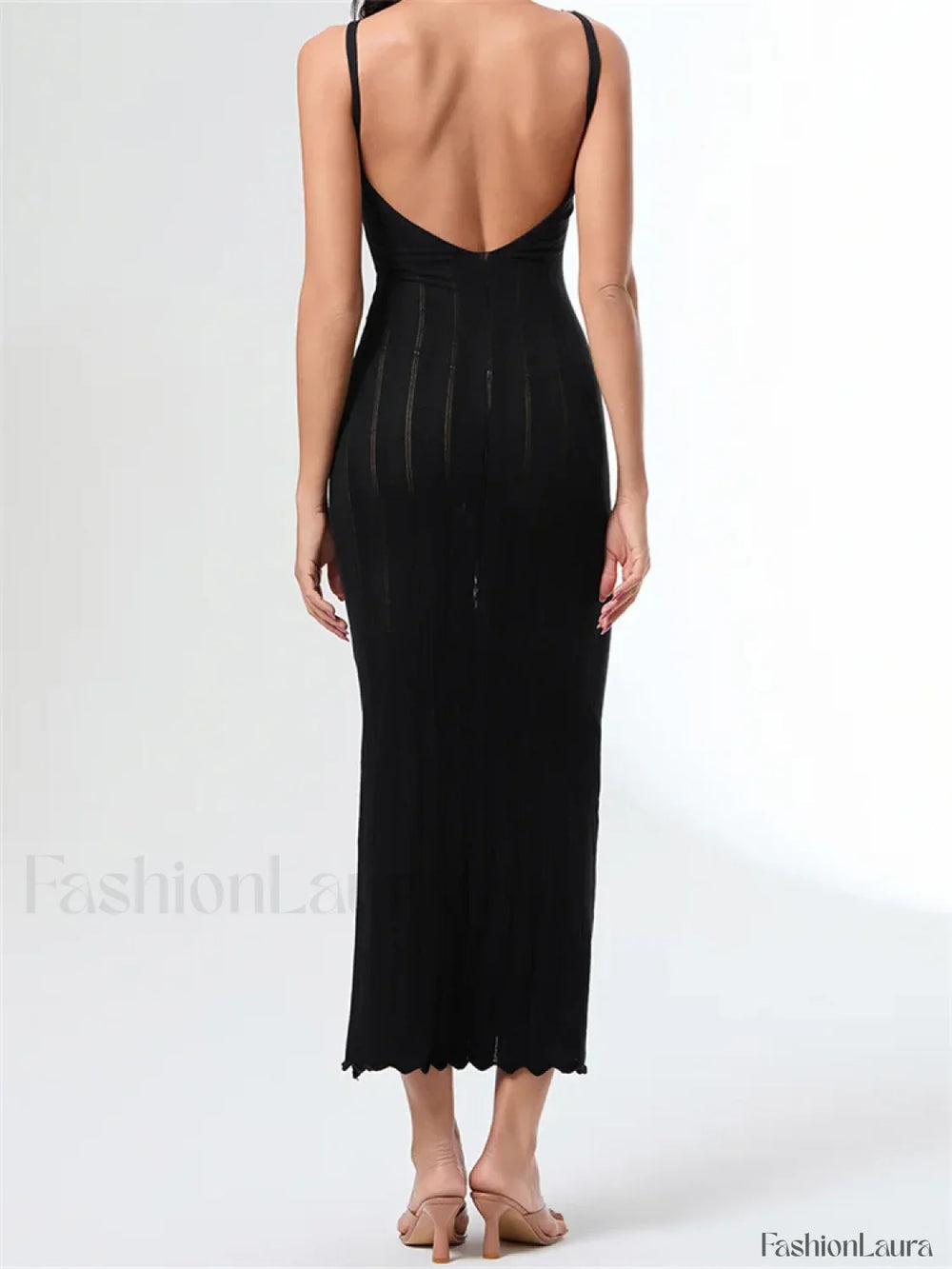V Neck Strap Backless Knitted Maxi Dress